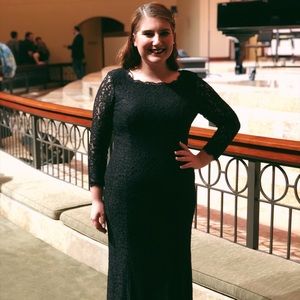 Adrianna Papell Floor Length Black Lace Gown